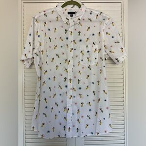 Men’s Club Room White Short-Sleeve Button-Down Shirt with Hula Girl Print